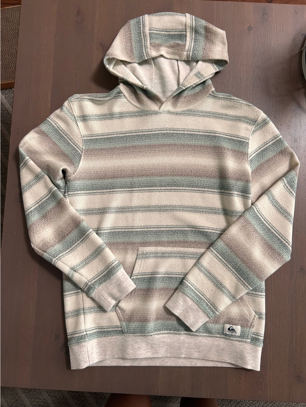 Quiksilver Striped Hooded Pullover in Beige, Sage & Light Brown
